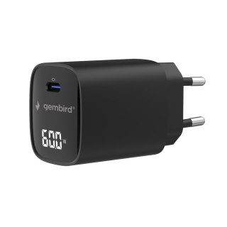 GEMBIRD 1-PORTOWA SZYBKA ŁADOWARKA SIECIOWA (PD) USB TYP - C, 60W, LCD, CZARNA
