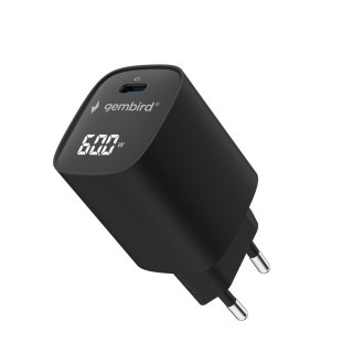 GEMBIRD 1-PORTOWA SZYBKA ŁADOWARKA SIECIOWA (PD) USB TYP - C, 60W, LCD, CZARNA