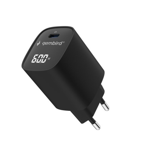GEMBIRD 1-PORTOWA SZYBKA ŁADOWARKA SIECIOWA (PD) USB TYP - C, 60W, LCD, CZARNA