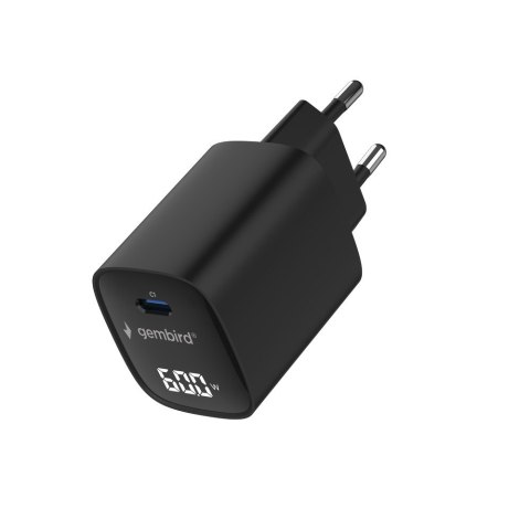 GEMBIRD 1-PORTOWA SZYBKA ŁADOWARKA SIECIOWA (PD) USB TYP - C, 60W, LCD, CZARNA