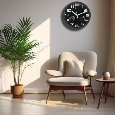 ZEGAR ŚCIENNY 25CM Z TERMOMETREM CZARNY