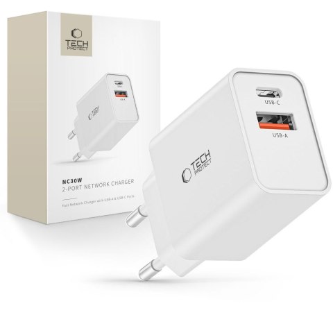 Ładowarka sieciowa USB-C PD / USB-A QC 30W - biała