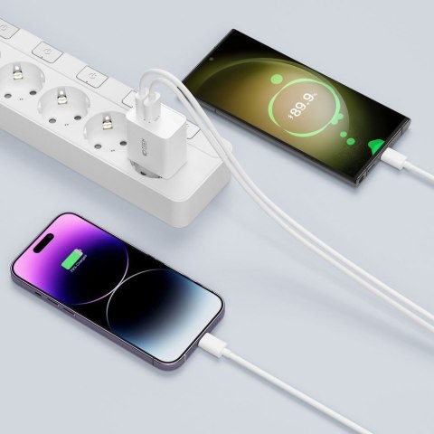 Ładowarka sieciowa USB-C PD / USB-A QC 30W - biała