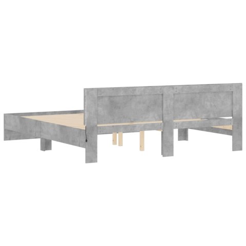 Rama łóżka z wezgłowiem i LED, szarość betonu, 200x200 cm