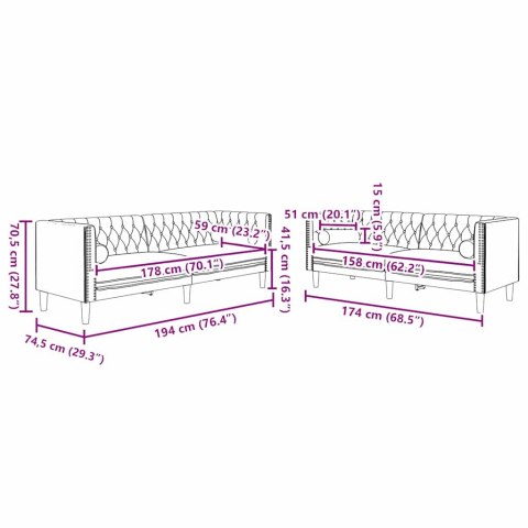 Sofa do salonu 2 pcs Czarny 194 x 74,5 x 70,5 cm Aksamit