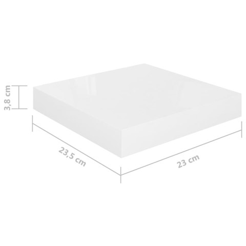 Półki ścienne, 2 szt., białe, wysoki połysk, 23x23,5x3,8cm, MDF