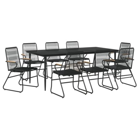 9-częściowy zestaw mebli ogrodowych, czarny, rattan PVC
