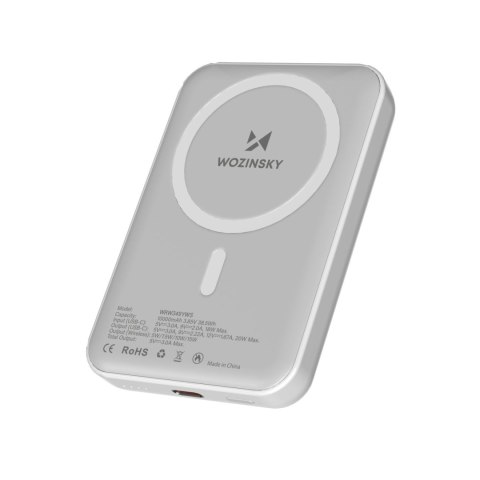 Powerbank magnetyczny 10000 mAh z kablem USB-C 25 cm - biały