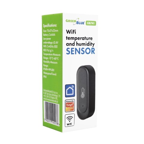 GREENBLUE ZEWNĘTRZNY CZUJNIK TEMPERATURY I WILGOTNOŚCI WIFI, ANDROID/IOS, 3.0V DC, LR03X2, IP65 GB741