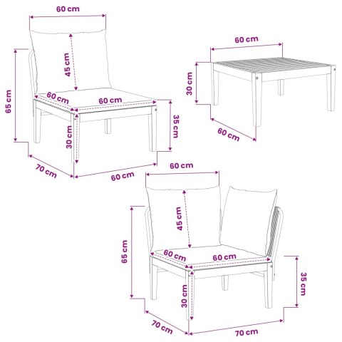3 pcs Solidne drewno akacjowe i lina naturalny