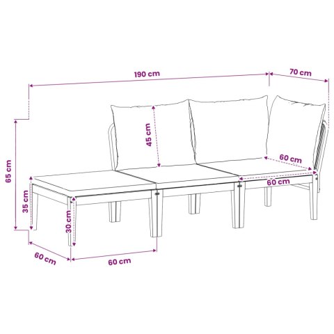 3 pcs Solidne drewno akacjowe i lina naturalny