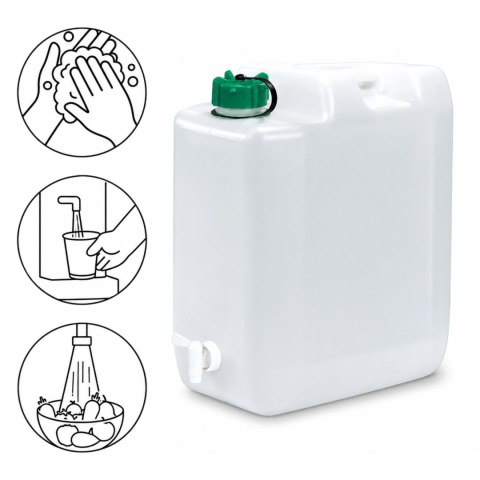 Kanister na wodę pitną z kranikiem i odpowietrznikiem, tworzywo HDPE, 20L