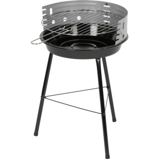 Grill węglowy ogrodowy okrągły czarny z rusztem, stalowy, 38 x 38 x 55 cm