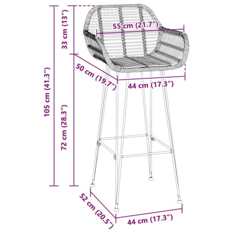 Krzesło barowe 2 szt. Czarny 55 x 52 x 105 cm Rattan i żelazo