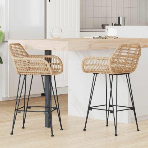 Krzesło barowe 2 szt. Naturalny 55 x 52 x 92 cm Rattan i żelazo