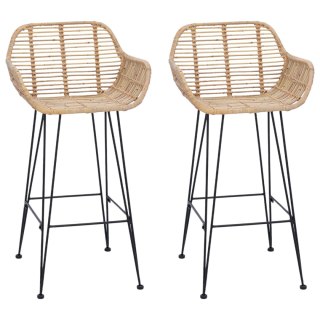 Krzesło barowe 2 szt. Naturalny 55 x 52 x 92 cm Rattan i żelazo