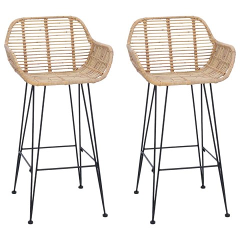 Krzesło barowe 2 szt. Naturalny 55 x 52 x 92 cm Rattan i żelazo