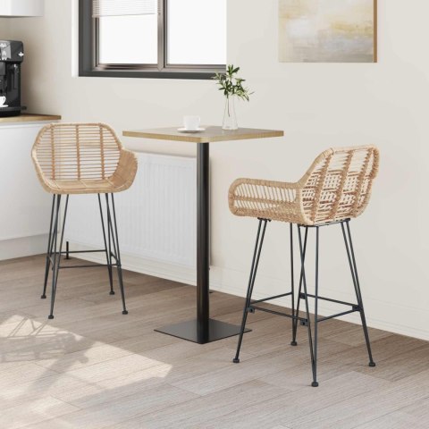 Krzesło barowe 2 szt. Naturalny 55 x 52 x 92 cm Rattan i żelazo