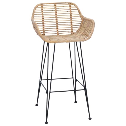 Krzesło barowe 2 szt. Naturalny 55 x 52 x 92 cm Rattan i żelazo