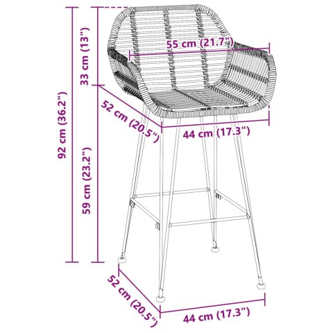 Krzesło barowe 2 szt. Naturalny 55 x 52 x 92 cm Rattan i żelazo