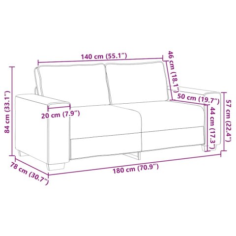 Sofa 2-osobowa, brązowa, 180x78x84 cm, tapicerowana aksamitem