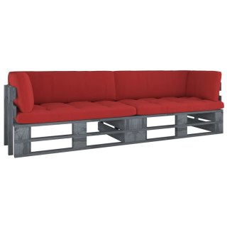 VidaXL Sofa 2-osobowa z palet, z poduszkami, szara, drewno sosnowe