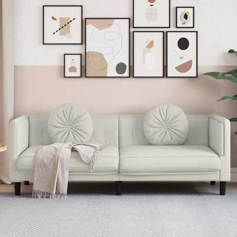 Sofa 3-osobowa z poduszkami, kremowa, aksamit