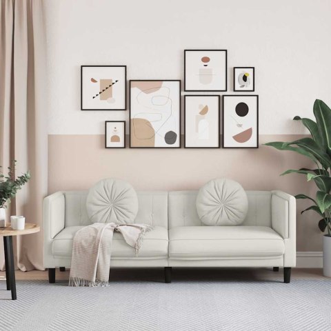 Sofa 3-osobowa z poduszkami, kremowa, aksamit