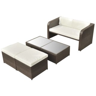 VidaXL 4-cz. zestaw wypoczynkowy do ogrodu, poduszki, rattan PE, brąz