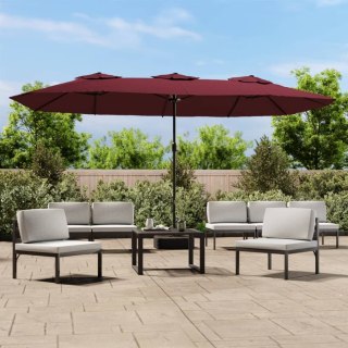 Podwójny parasol ogrodowy z LED, bordowy, 449x265 cm