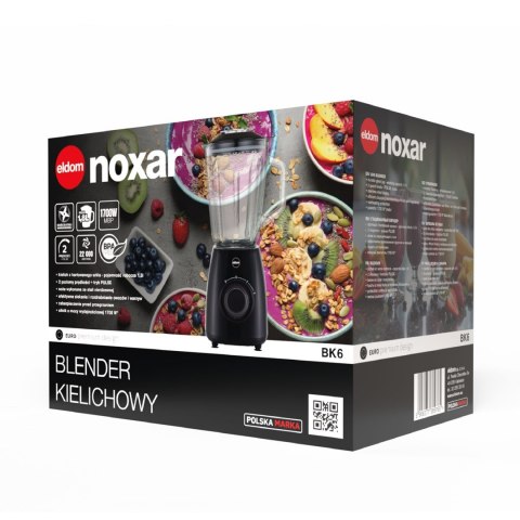 ELDOM BLENDER KIELICHOWY BK6 NOXAR 100W CZARNY 22000 OBR/NIN KIELICH 1,8 L ZE SZKŁA HARTOWANEGO DWA POZIOMY RĘDKOŚCI + PULSE