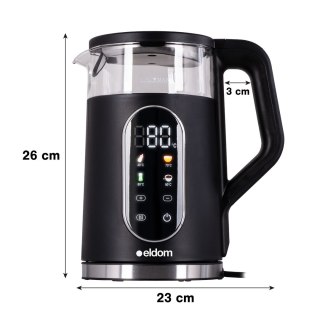 ELDOM CZAJNIK BEZPREWODOWY Z REGULACJĄ TEMPERATURY C560 NUVIA 2000W 1,7 L ,WYŚWIETLACZ LED , REGULACJE TEMPERATURY WODY