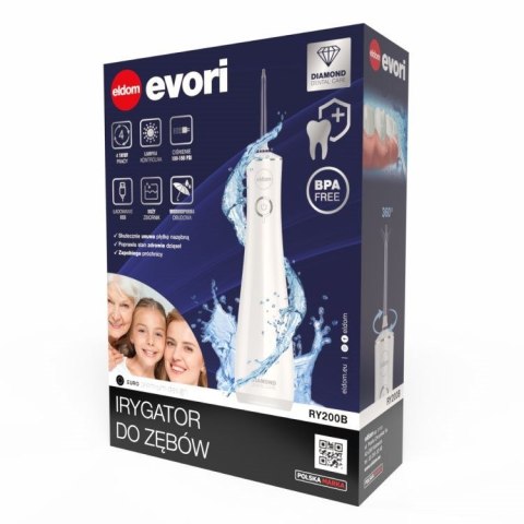 ELDOM IRYGATOR RY200B 230 ML AKUMULATOROWY,BIAŁY, CZAS PRACY 60 MIN. CZAS ŁADOWANIA OK. 6 H, IPX7, ETUI PODRÓŻNE, PRZEWÓD USB
