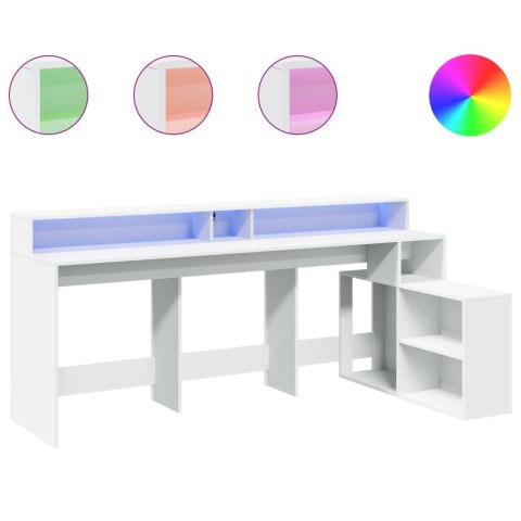 Biurko z podświetleniem LED, białe, 200x104x91 cm