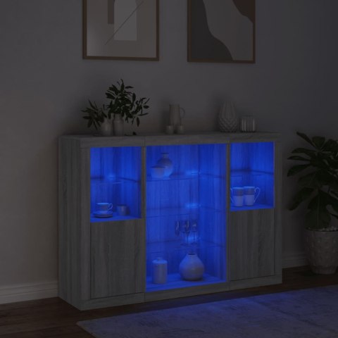 Szafki z oświetleniem LED, 3 szt., szary dąb sonoma