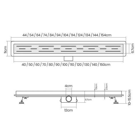 Aquamarin - przerwana rynna podłogowa pod prysznic, 110 cm