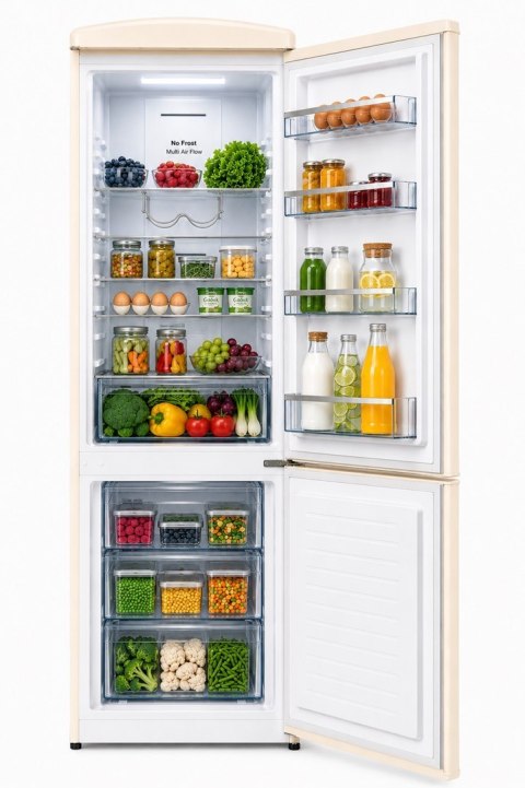 Lodówka Retro Ravanson LKK-315RC 597mm x 707mm x 1943 mm | 315l | Total No Frost | klasa E | kremowy