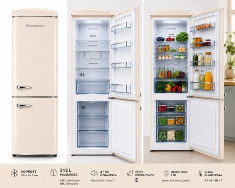 Lodówka Retro Ravanson LKK-315RC 597mm x 707mm x 1943 mm | 315l | Total No Frost | klasa E | kremowy