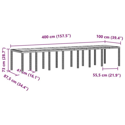 Stół Ogrodowy Jasnoszary 400 x 100 x 73 cm polirattan