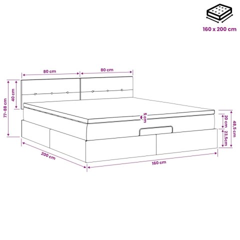 Łóżko z pojemnikiem i materacem LED jasnoszary 160 x 200 cm
