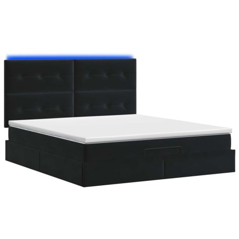 Łóżko z pojemnikiem i materacem LED Czarny 140 x 190 cm Welur