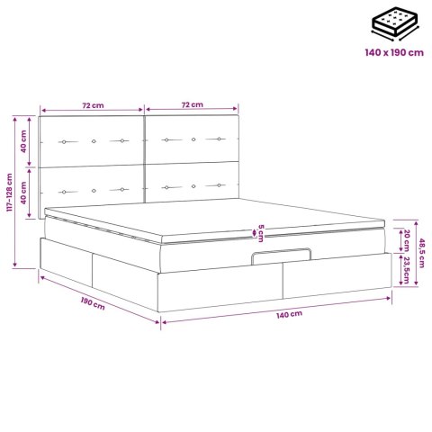Łóżko z pojemnikiem i materacem LED Czarny 140 x 190 cm Welur