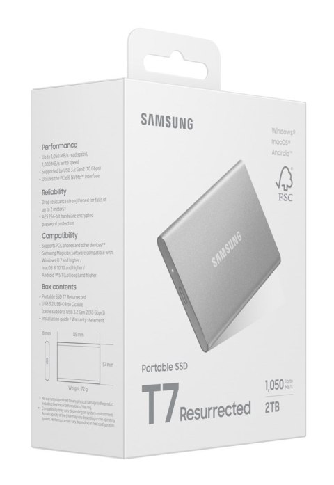 Dysk zewnętrzny SSD Samsung T7 Resurrected 2TB Srebrny