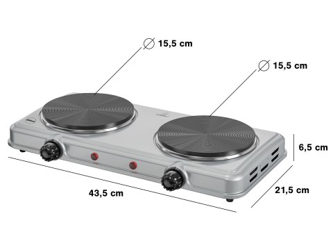 ELDOM KUCHENKA ELEKTRYCZNA DWUPŁYTOWA PG23 DOPPO 2000W SREBRNA