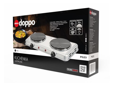 ELDOM KUCHENKA ELEKTRYCZNA DWUPŁYTOWA PG23 DOPPO 2000W SREBRNA