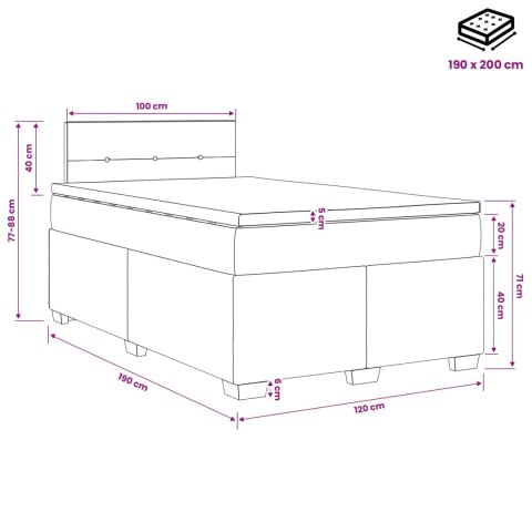 Łóżko Box Spring z materacem i LED ciemnoszary 120 x 190 cm