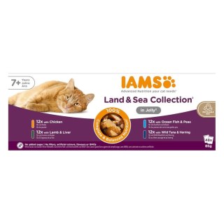 IAMS Senior Wet Cat Food Meat & Fish Variety Mix in Jelly 48x85g