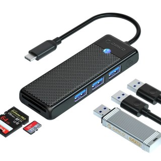 HUB adapter 4-portowy USB-C - USB-A czytnik kart SD microSD 1.8 m - czarny