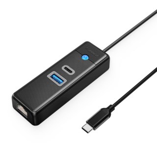 HUB rozdzielacz 3-portowy USB-C - USB-A USB-C RJ45 Gigabit Ethernet 0.15 m - czarny