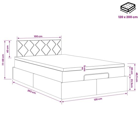 Łóżko ottoman z materacem niebieski 120 x 200 cm tkanina